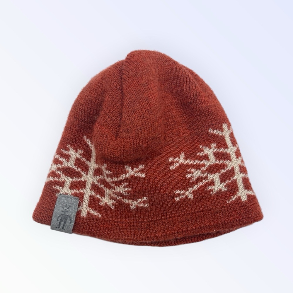 Smartwool Beanie Hat Kids Youth Wool Blend Ski Cap Pink White Snowflake